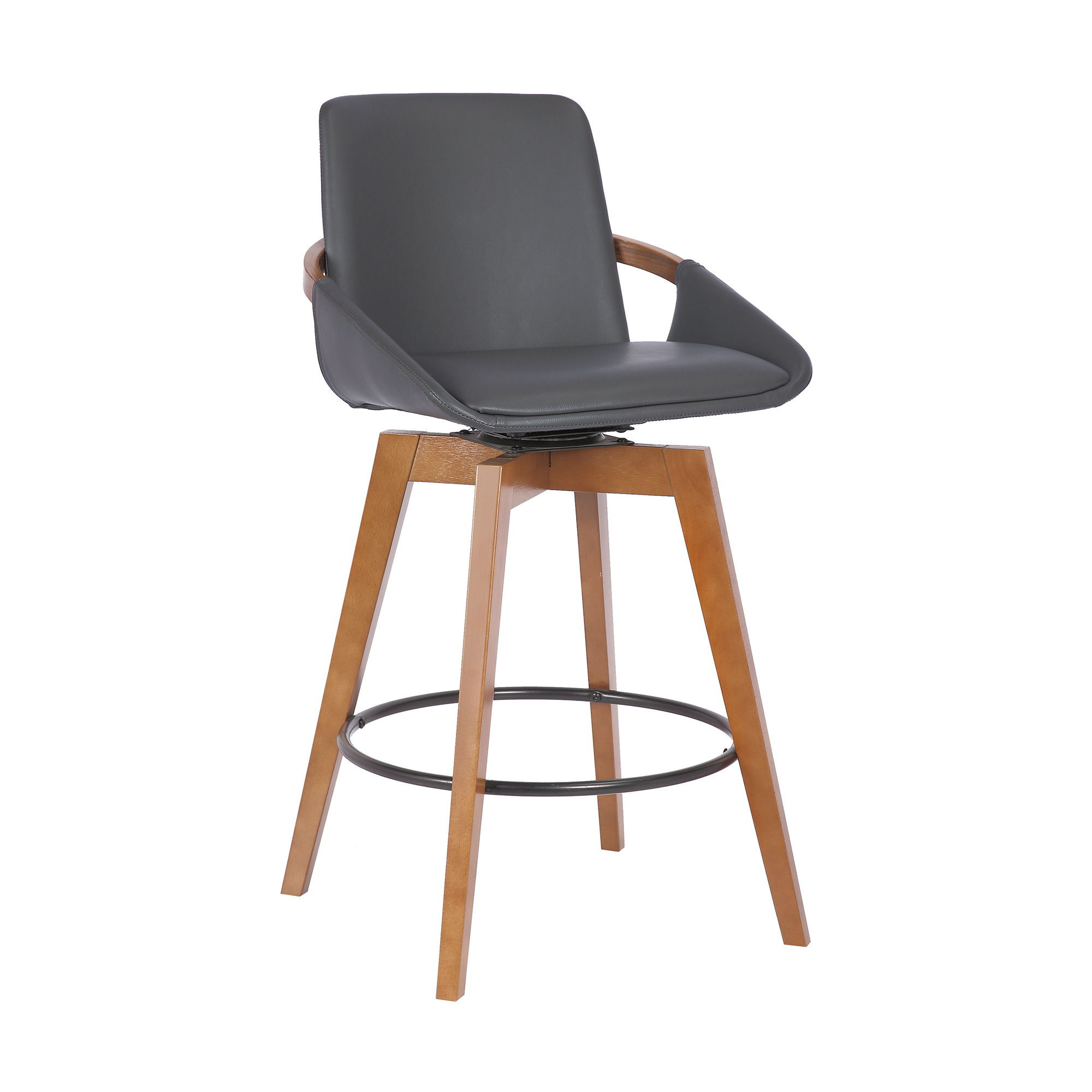 Baylor - 26" Swivel Bar Stool - Gray / Walnut