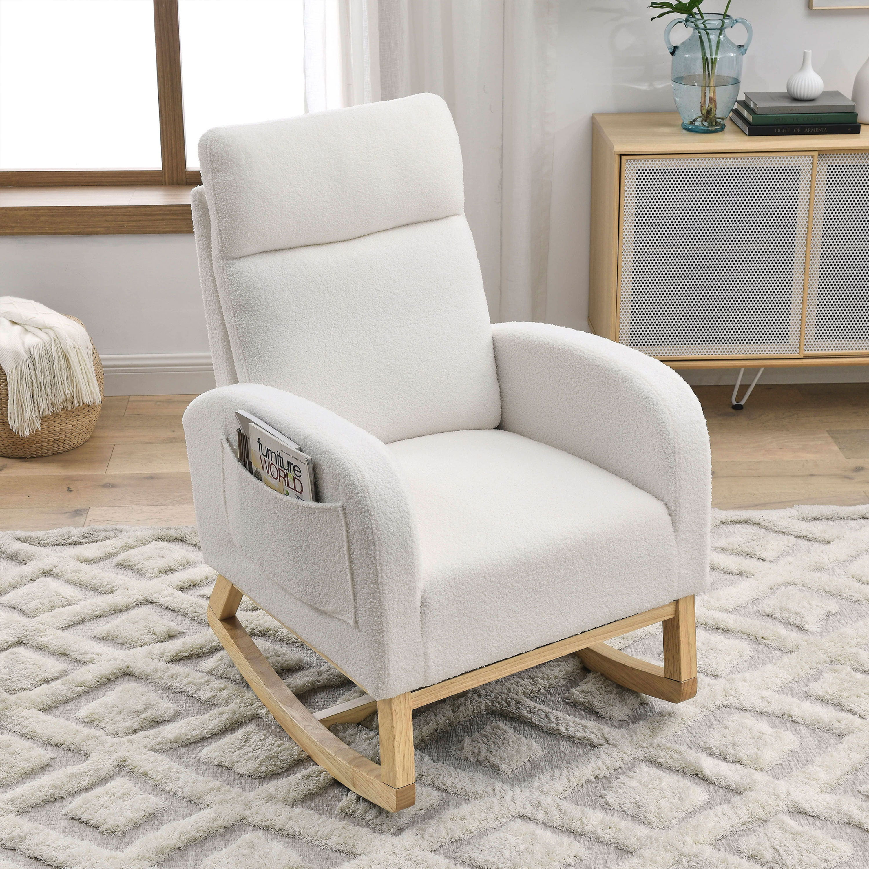 Welike 27.6" W Modern Accent High Backrest Living Room Lounge Arm Rocking Chair,