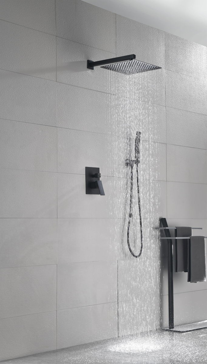 12" Rain Shower Head Systems Wall Mounted Shower, Matte Black