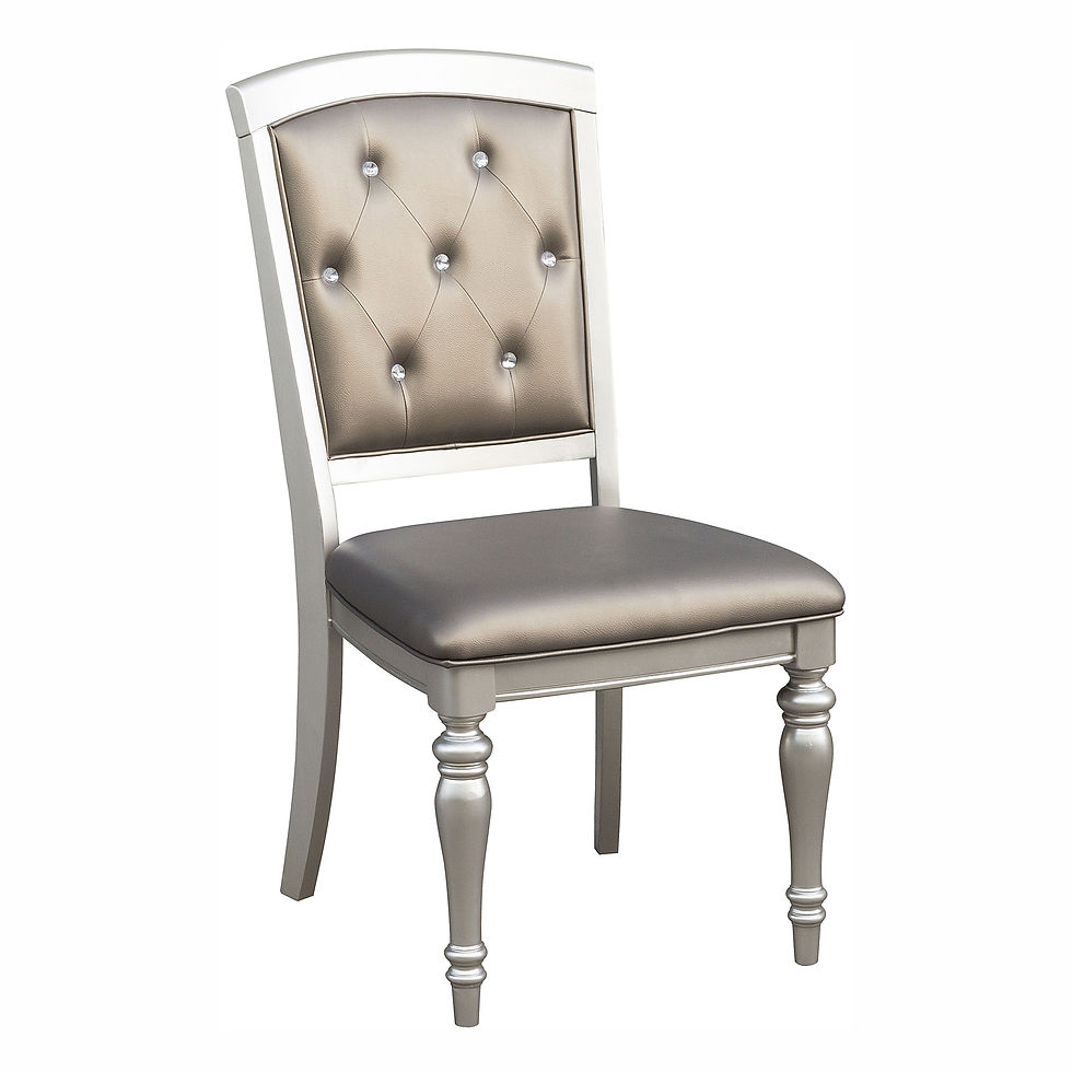 Thumbnail: Glamorous 2 Pieces Set Wooden Side Chairs Silver Finish Crystal Button Tufted Fa