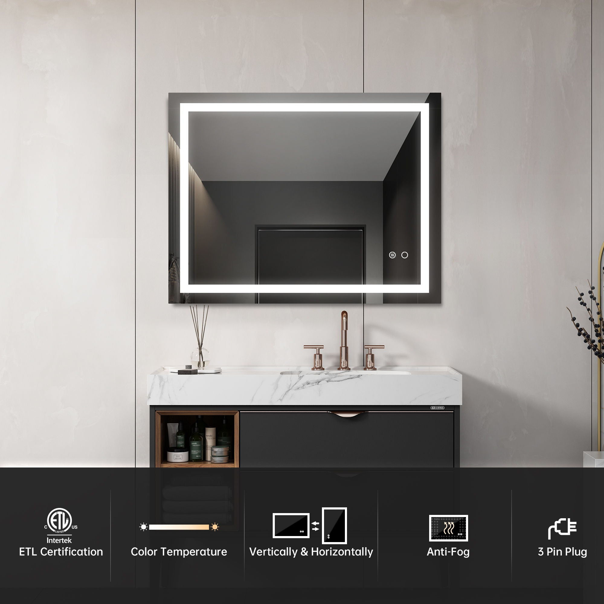 28" x 36" LED Lighted Bathroom Wall Mounted Mirror With High Lumen And Anti-Fog