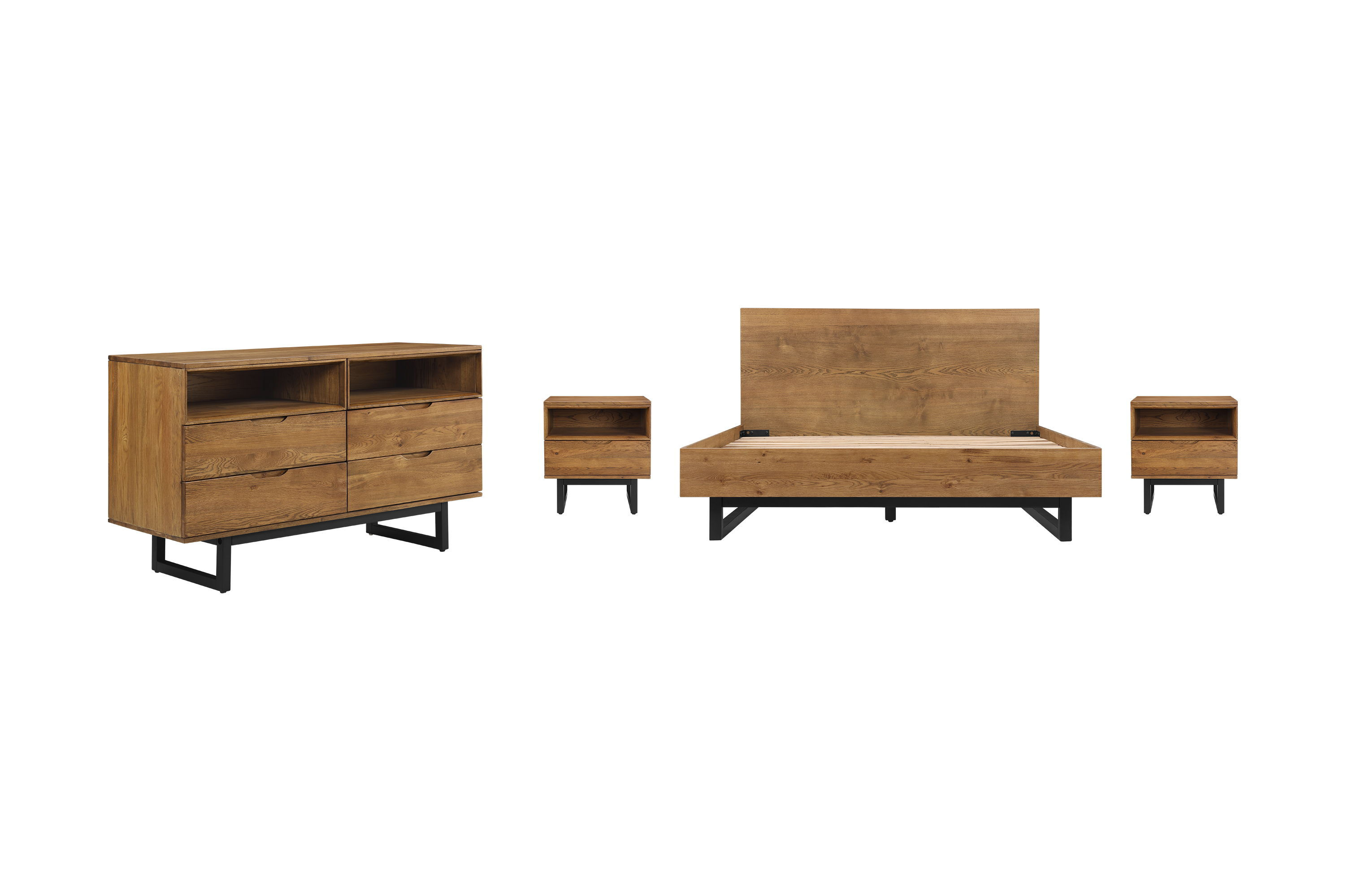 Aldo - Queen Size 4 Piece Platform Bed Set - Brushed Grey