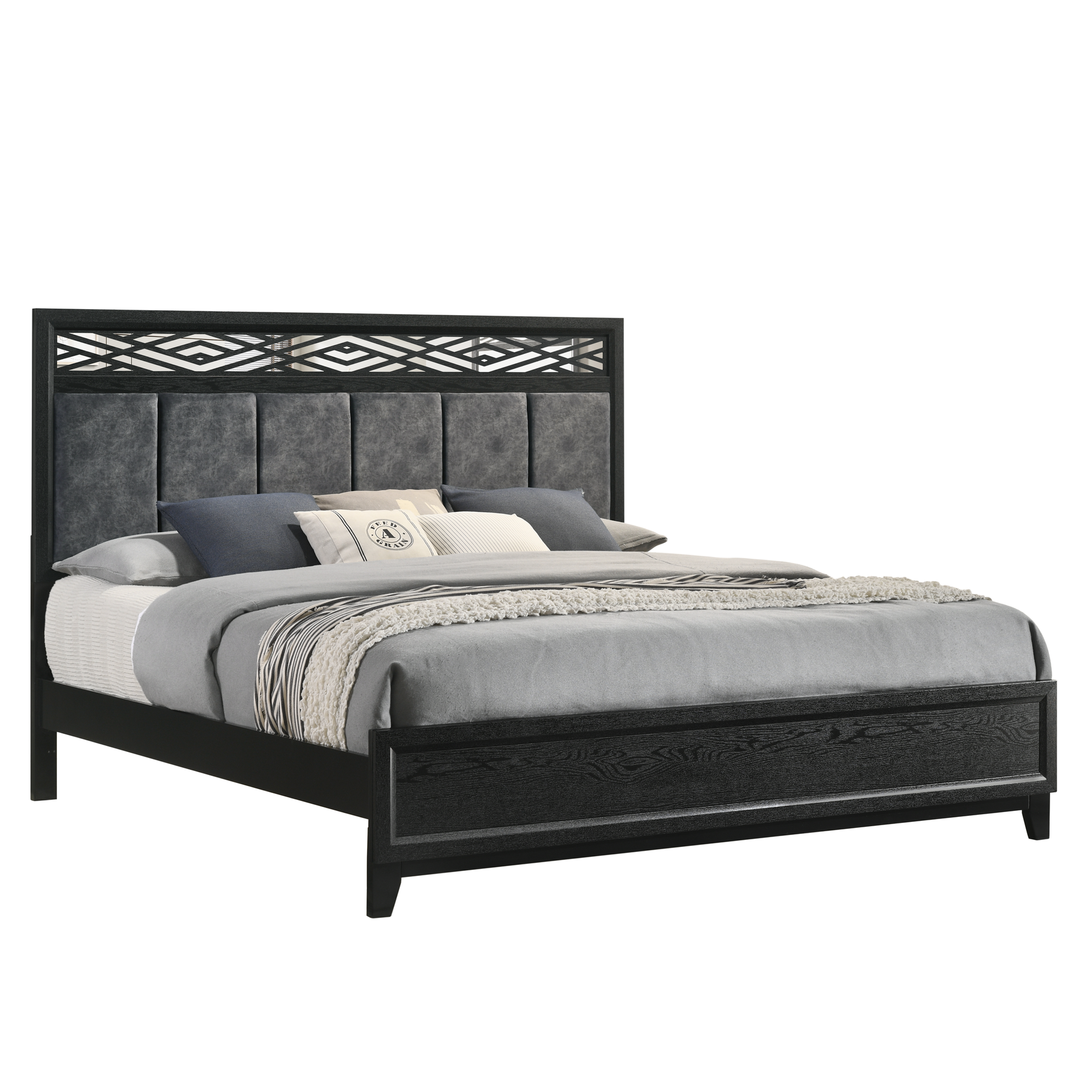 Obsidian - 5/0 Queen Headboard, Footboard & Slats - Black