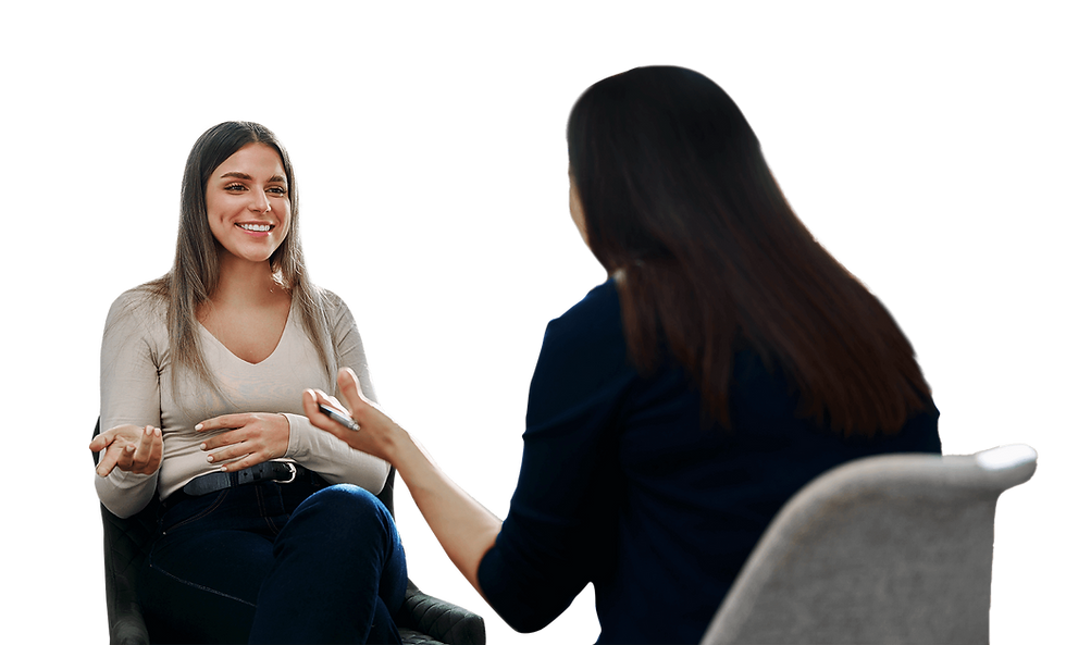 Counseling session smiles and gestures, actively participating in a discussion with a professional