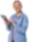 Smiling older woman using a tablet, accessing digital women's health information and online resources.