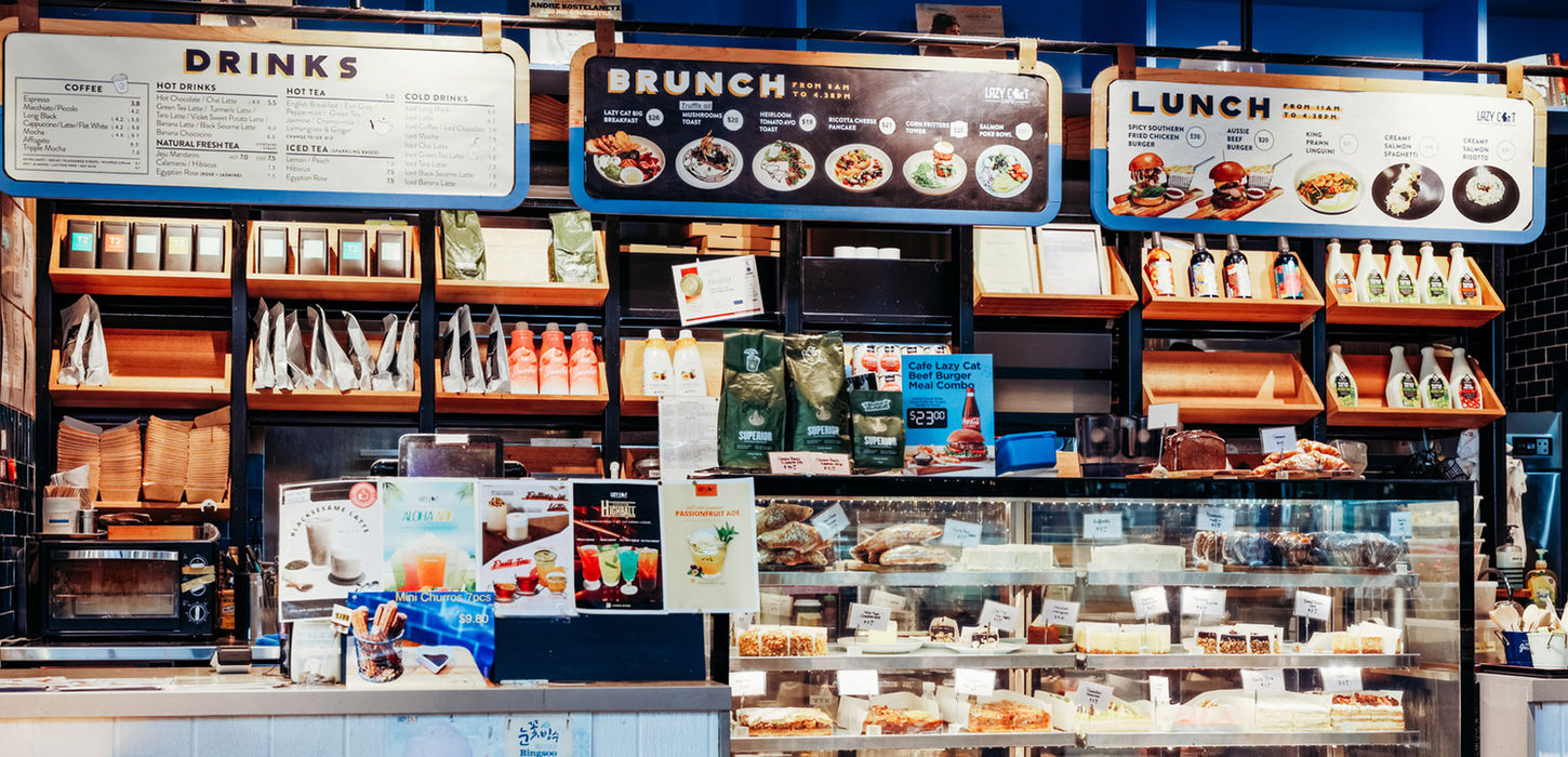 lidcombe shopping centre, food enthusiasts, coffee cup, breakfast spread, snacks, delightful milkshakes, burgers, cakes, products on display