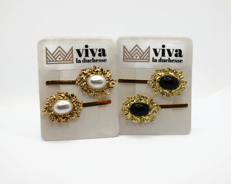 Thumbnail: L'Oro Black/Pearl & Gold Hair Clips - 65 mm Slide Clip Set