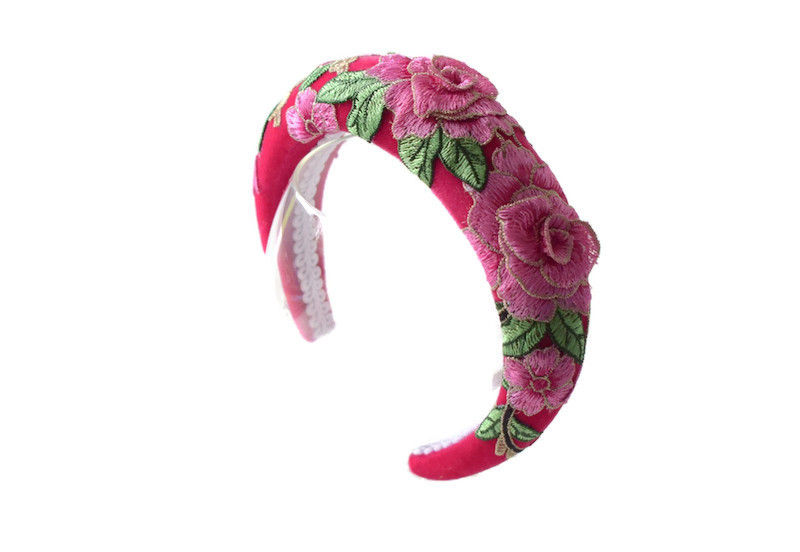 Iola Pink Embroidered Floral Headband