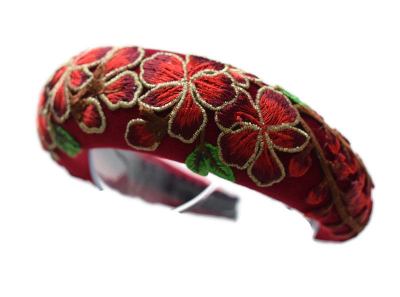 Thumbnail: Brigette Red Wine Embroidered Floral Headband