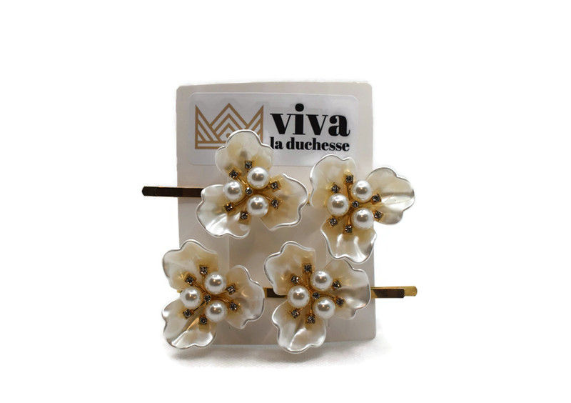 Thumbnail: La Perla Clip Range - 85mm Gold Slide Flower Hair Clip Sets