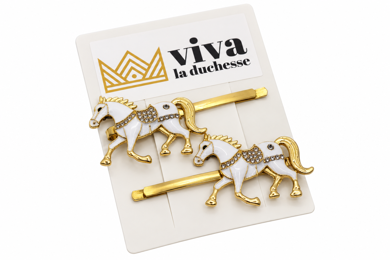 White & Gold Horse Hair Clips - 65 mm Slide Clip Set