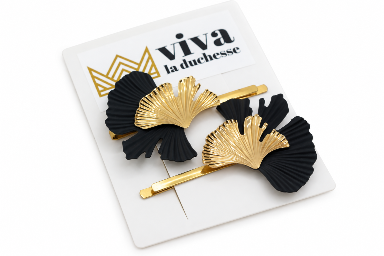 Ginkgo Clip Range - 65mm Gold Slide Hair Clip Sets