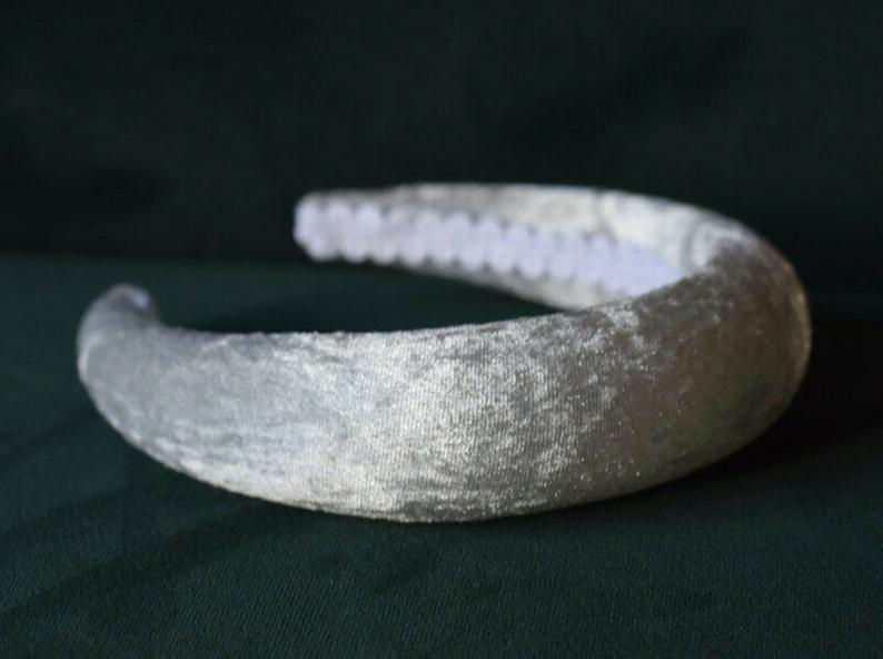 Thumbnail: Grey 4cm Padded Crushed Velvet Headband