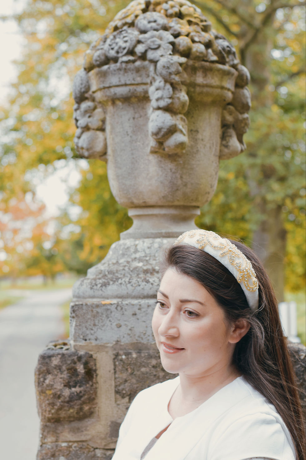 Thumbnail: Adeline Cream Padded Velvet Embellished Headband