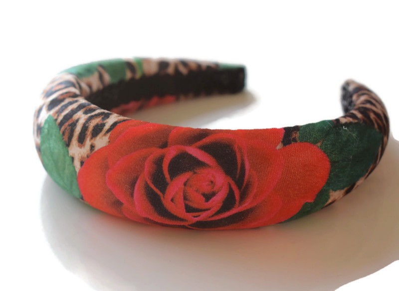 Thumbnail: Leopard & Rose Print 4cm Padded Headband