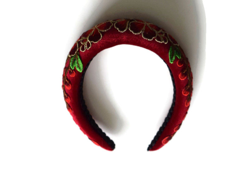 Thumbnail: Brigette Red Wine Embroidered Floral Headband
