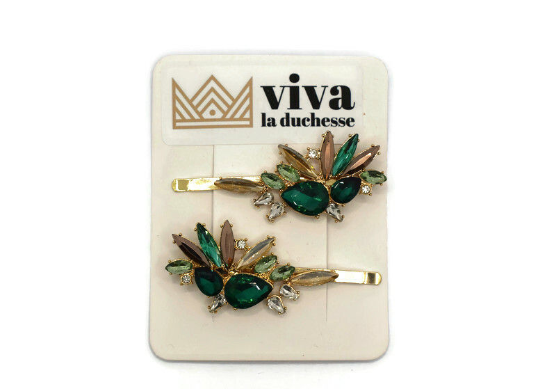Thumbnail: Cristallo Clip Range - 65mm Gold Jewel Slide Hair Clip Sets