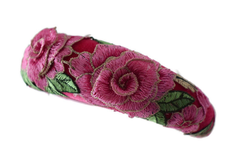 Thumbnail: Iola Pink Embroidered Floral Headband
