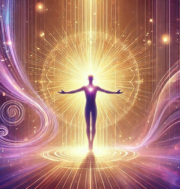 DALL·E 2025-03-11 21.17.46 - A spiritual-themed flyer background featuring a person standi