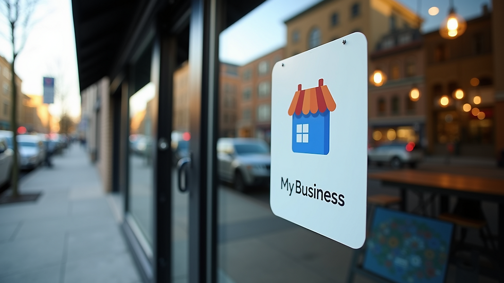 Eye-level view of a storefront with a prominent Google My Business sign