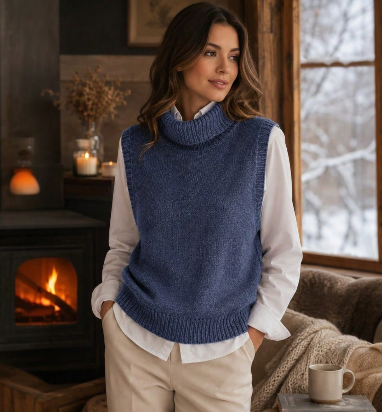 Colete Aspen – Tricô Chenille com Gola Alta
