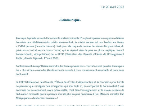 Communiqué Fondation pour l'école et FPEEI