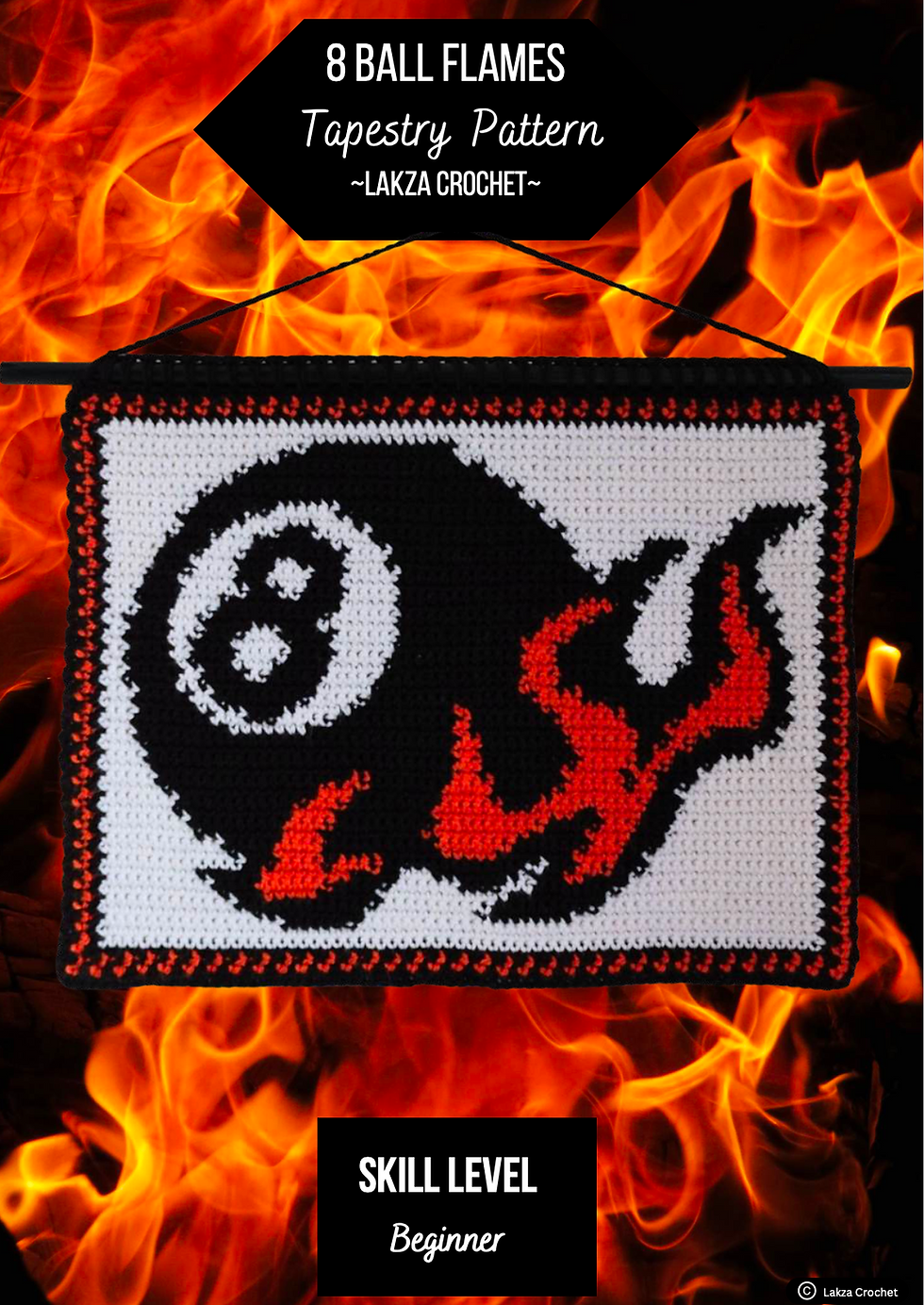 8 Ball Flames Tattoo Inspired Tapestry Crochet Pattern