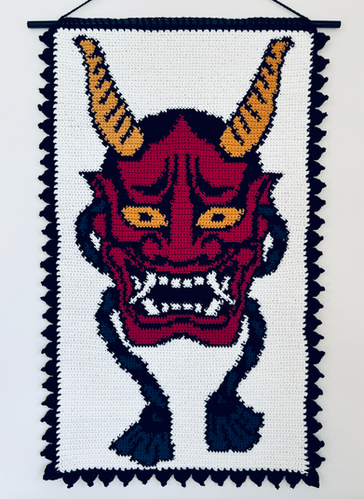 Japanese Mask Crochet Tapestry Pattern | Lakza Crochet