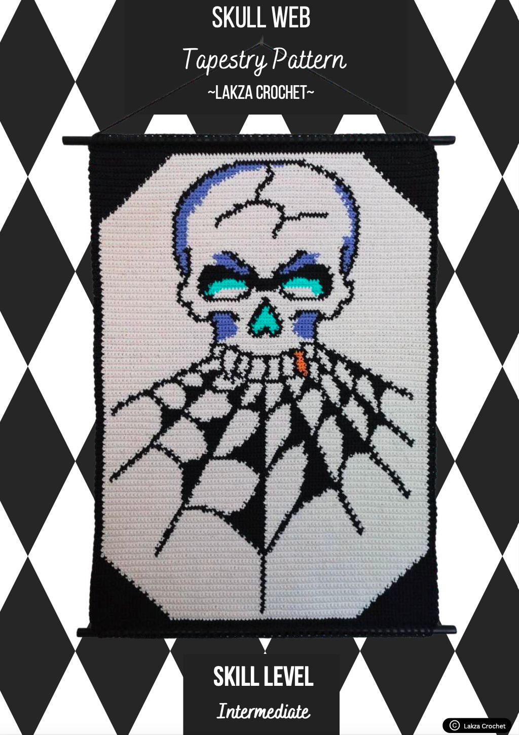 Skull Web Traditional Tattoo Crochet Tapestry Pattern