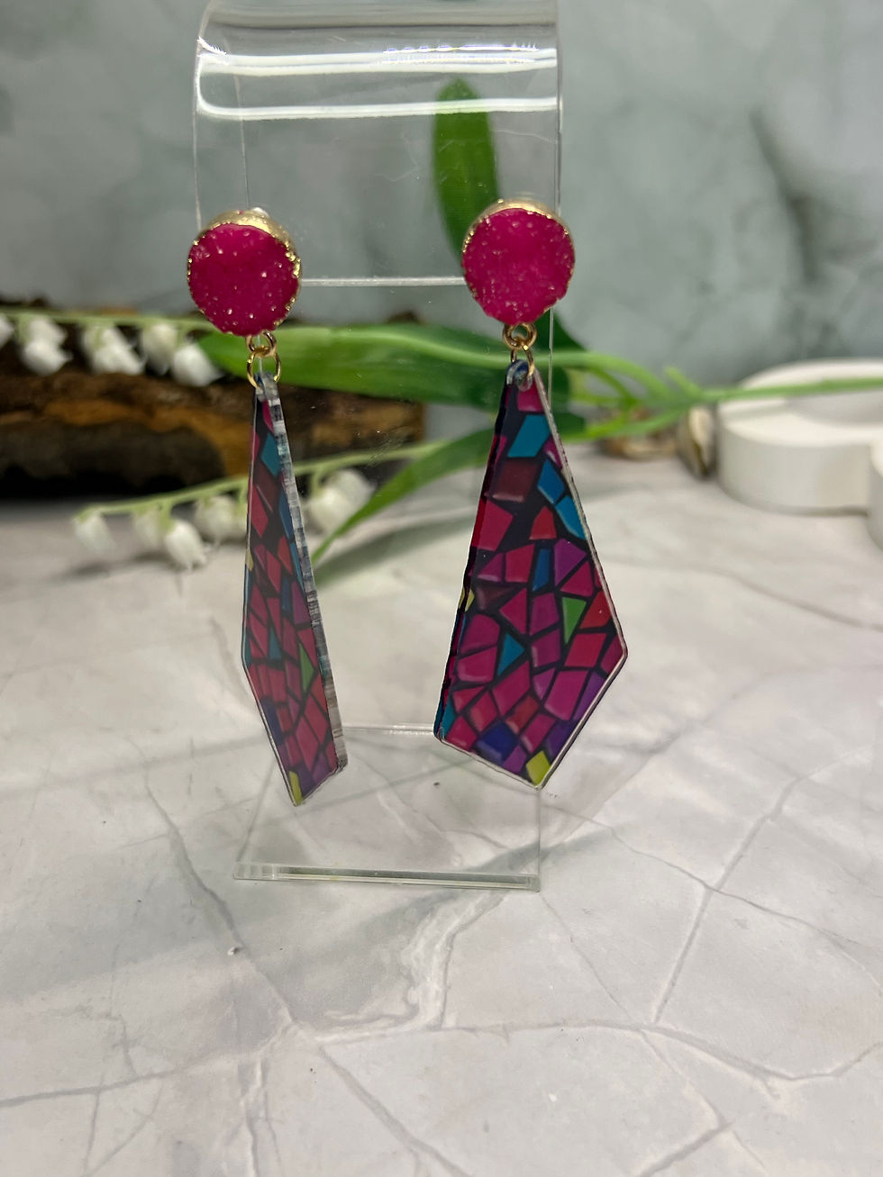 Miniaturbild: Ohrstecker, Acryl, pink