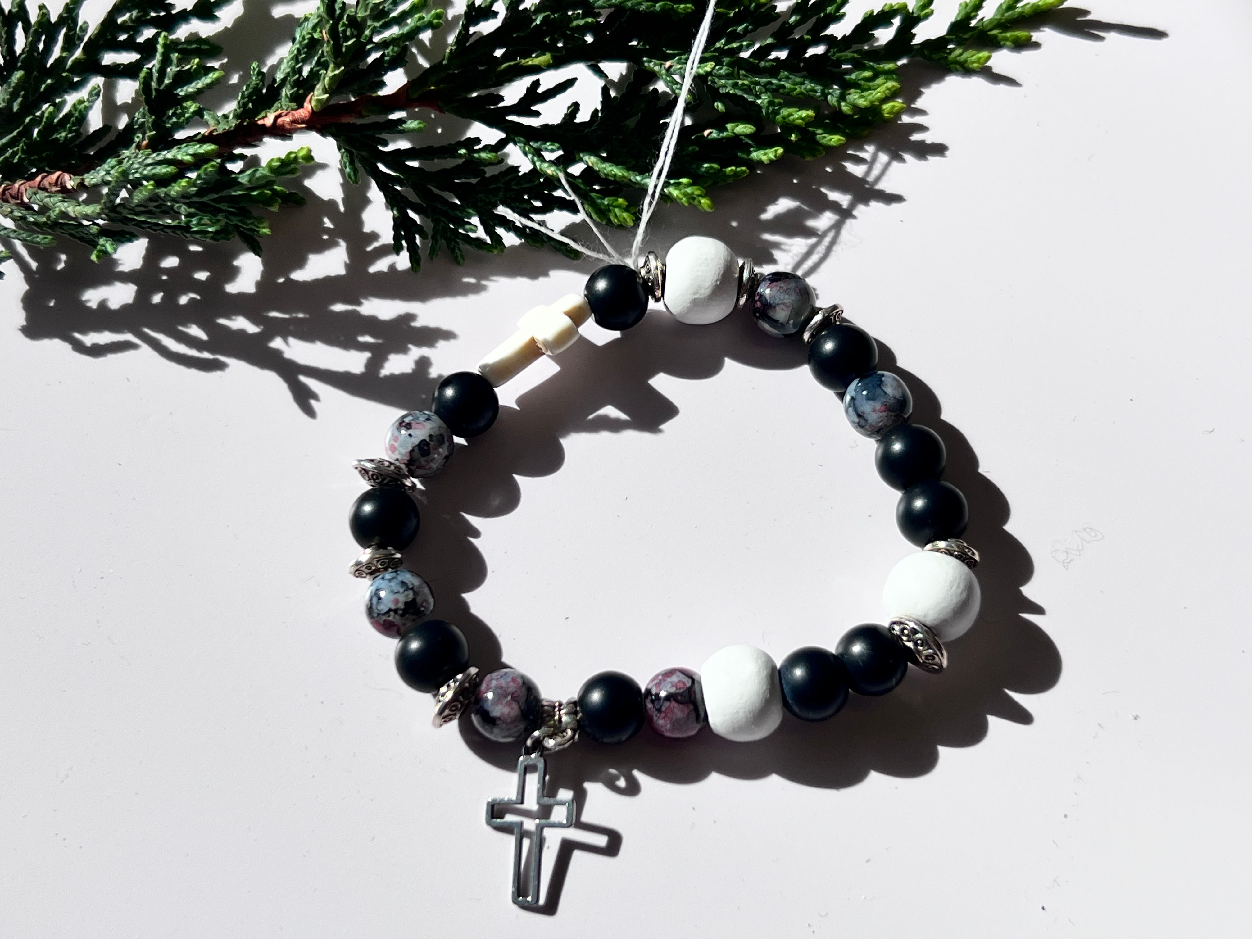 Armband, Kreuz, schwarz