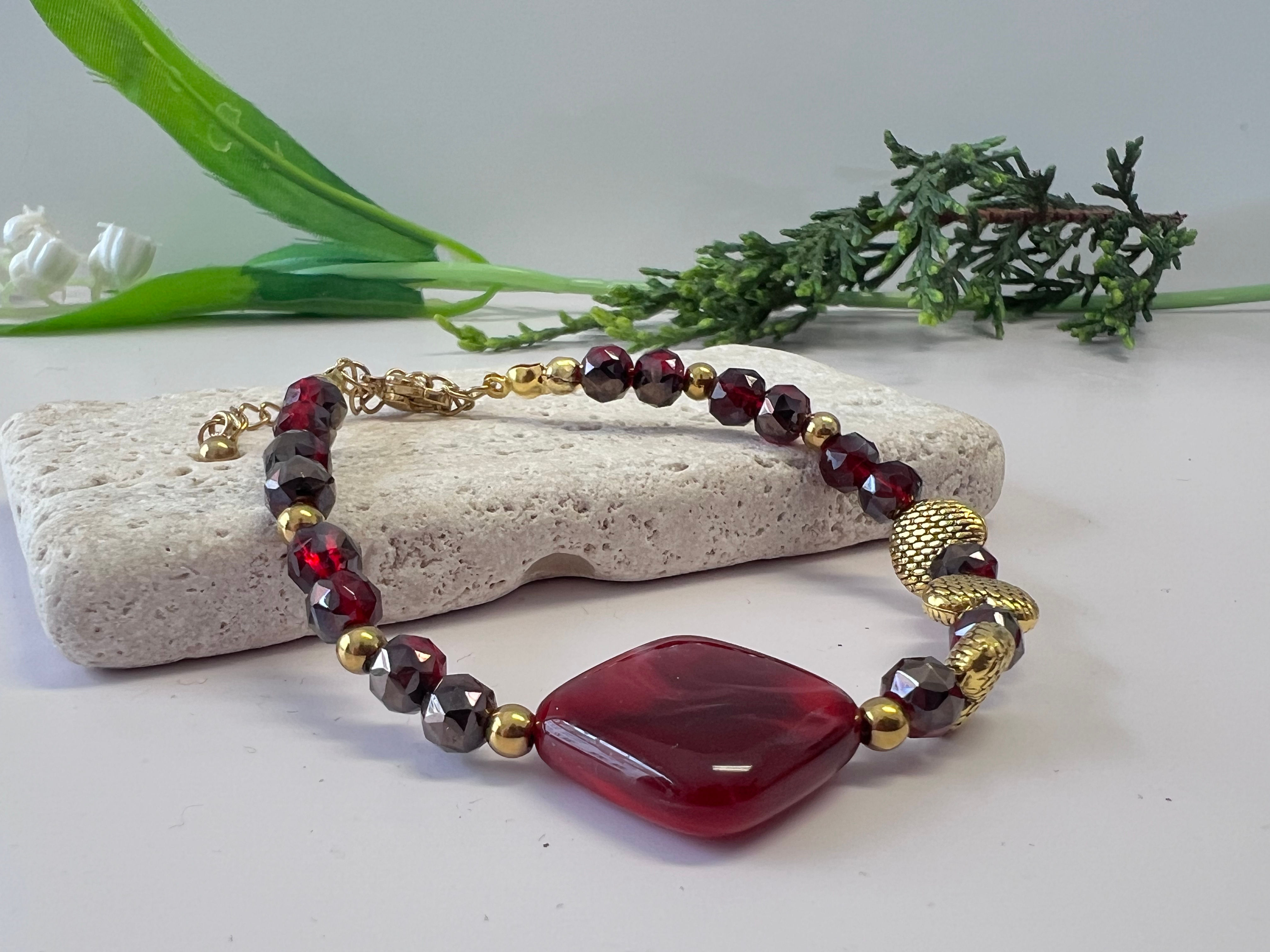 Armband, Gold, rot, mit rotem Mittelteil