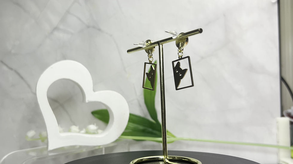 Miniaturbild: Edelstahlohrringe mit Katzenmotiv, goldfarben