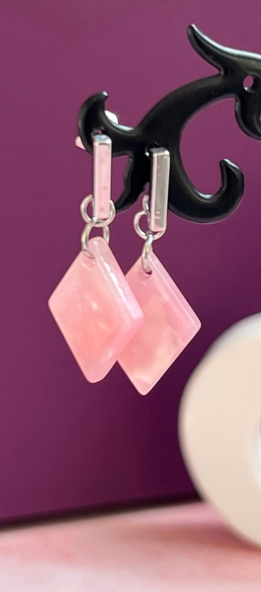 Ohrstecker, rosa Rauten, Edelstahl
