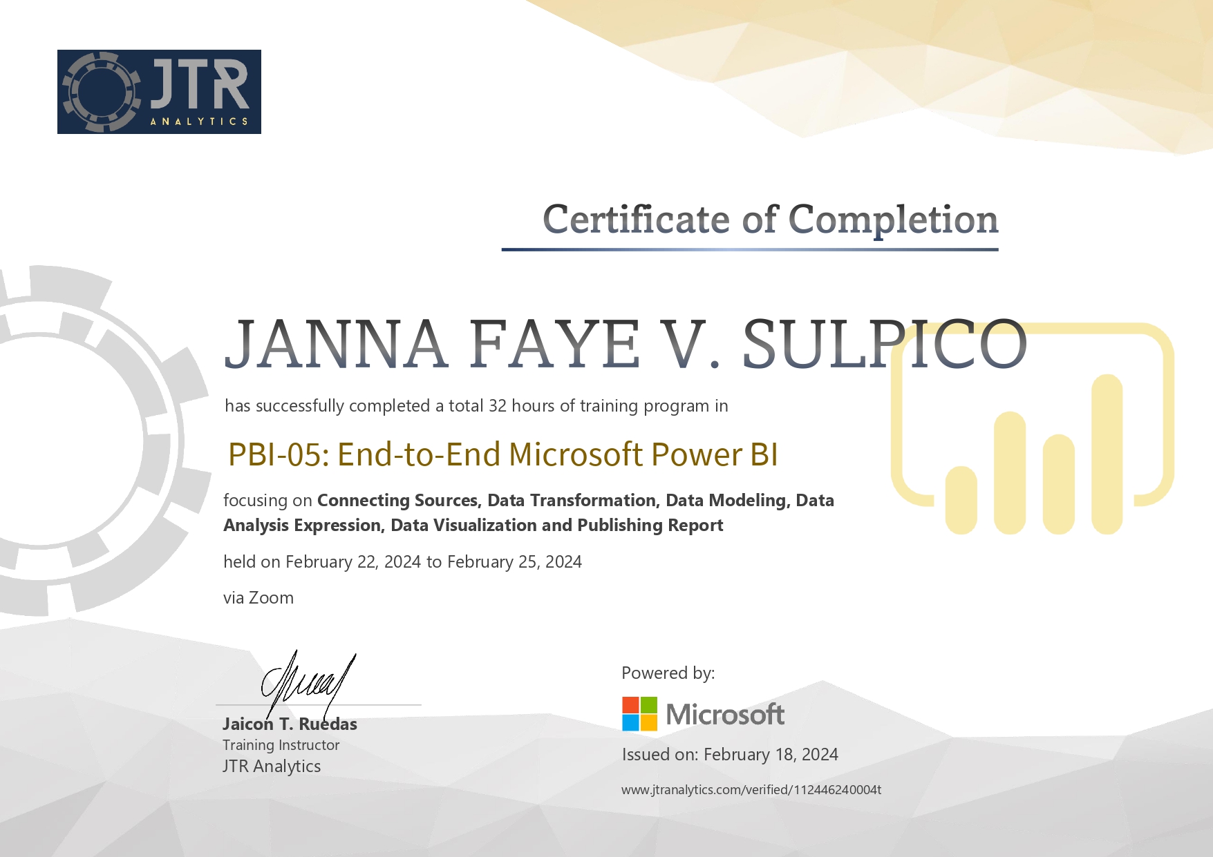 [Certificate] PB05:  End-to-End Microsoft Power BI