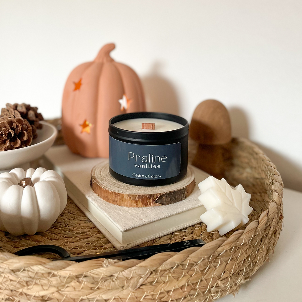 bougie parfumé de 190G parfum praline vanillée vue de face