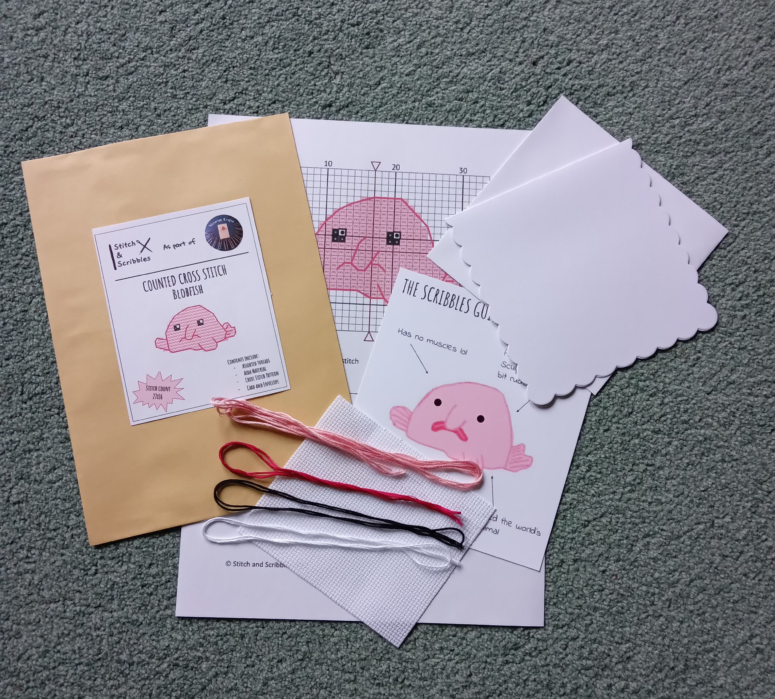 Blobfish cross stitch kit