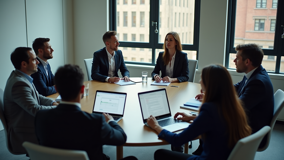 High angle view of a business meeting discussing digital strategy