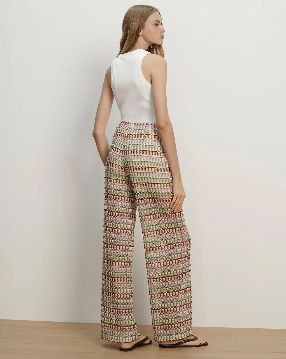 תמונה ממוזערת: VERONICA BEARD - Fatima Crochet Wide-Leg Pant in  Deep Ochre/Dove White Multi