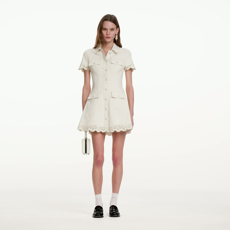 תמונה ממוזערת: SELF-PORTRAIT- Cream Broderie Denim Mini Dress