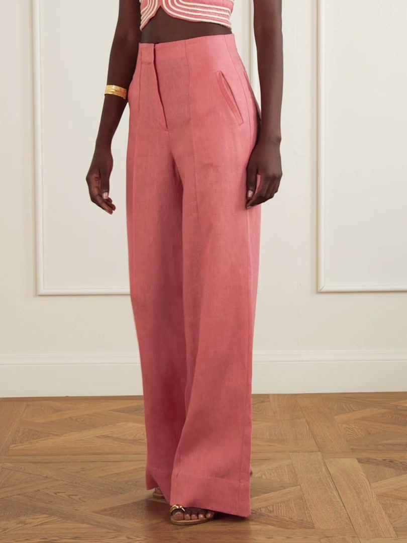 תמונה ממוזערת: ANDRES OTALORA- Baía cropped embroidered linen cotton-blend top in blush pink