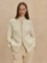 VARLEY- Milo Zip-Through Knit Jacket in Egret