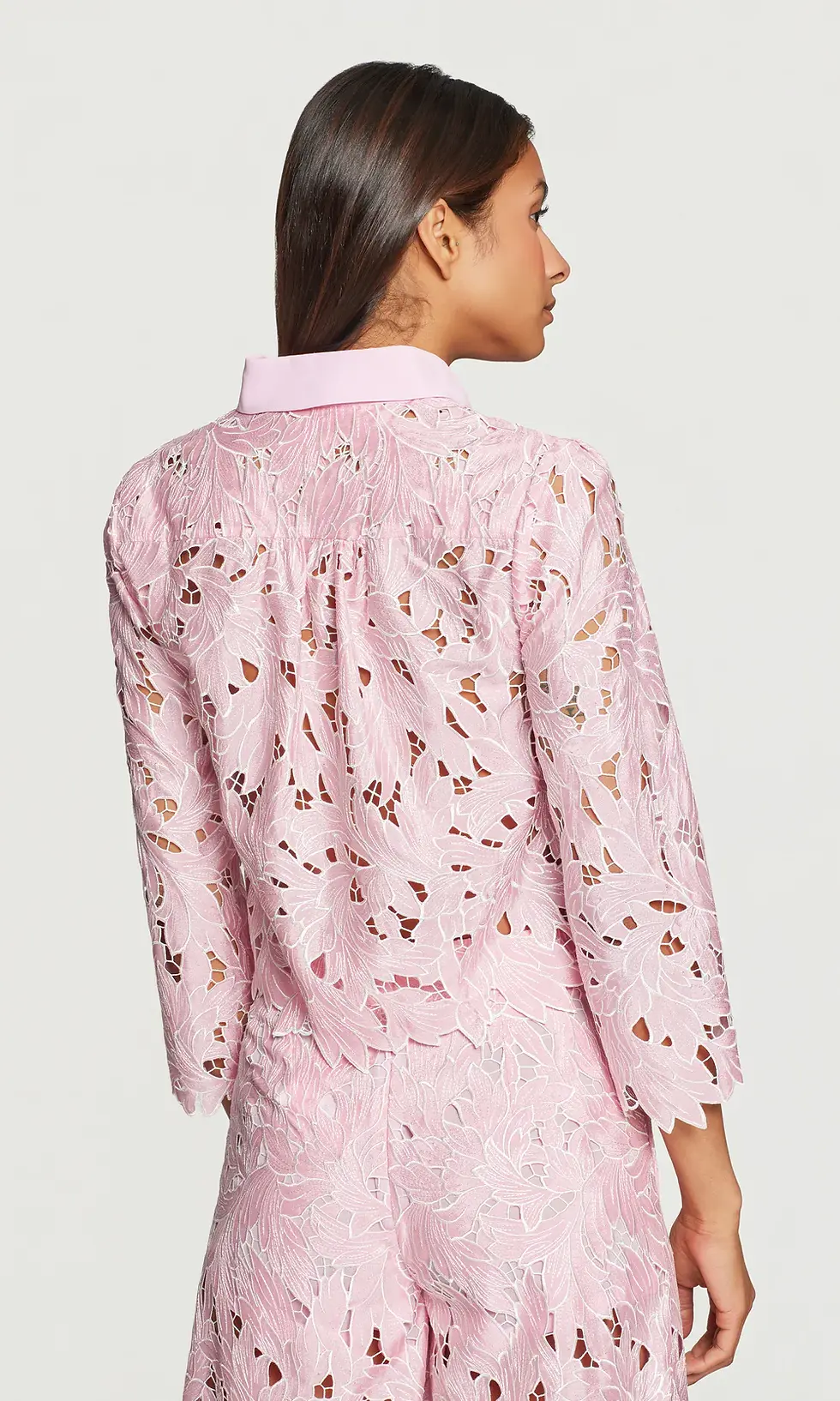 תמונה ממוזערת: GENERATION LOVE - Talsie Embroidered Georgette Combo Shirt in Pink/White
