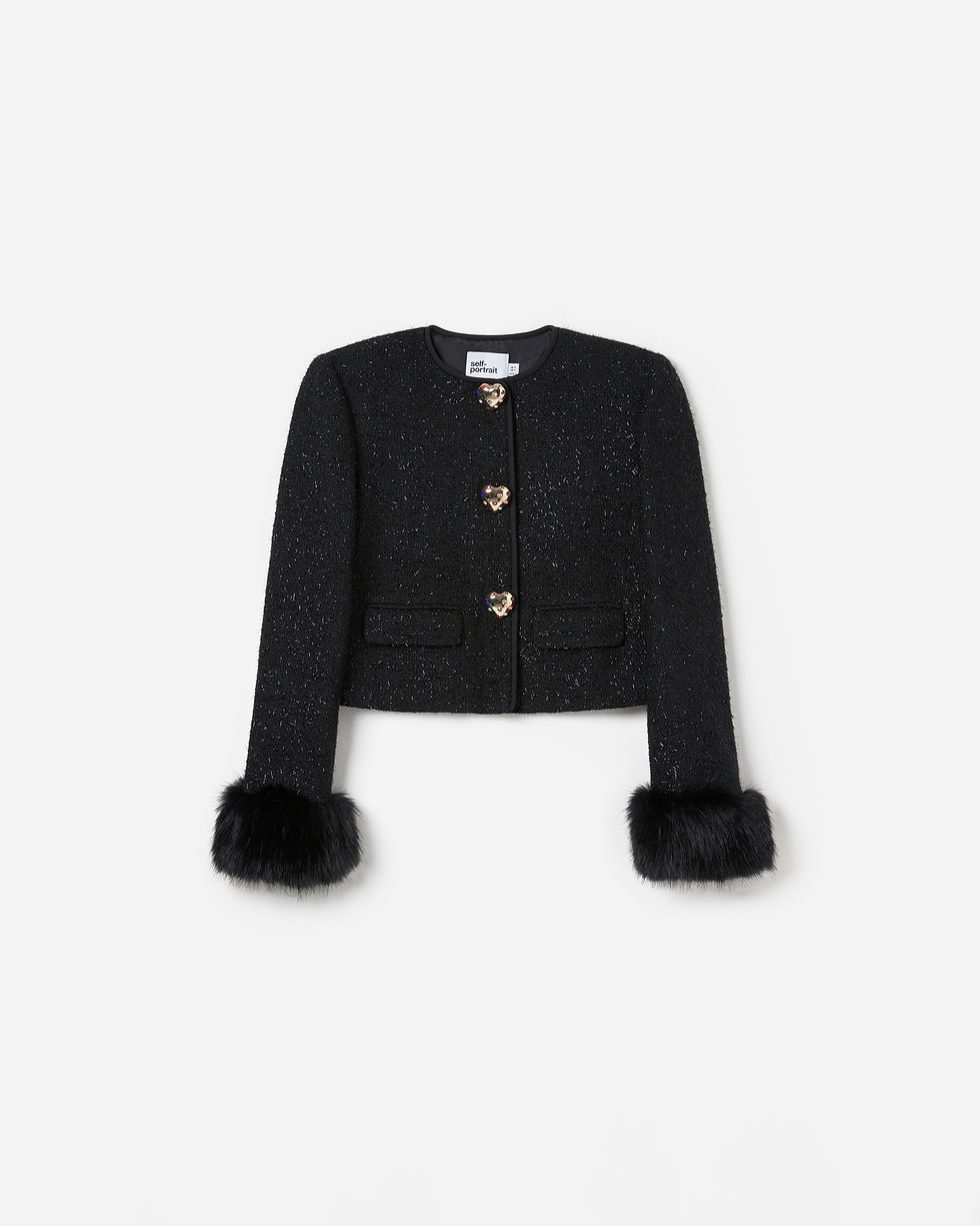 תמונה ממוזערת: SELF-PORTRAIT- Black Metallic Boucle Fur Cuff Jacket