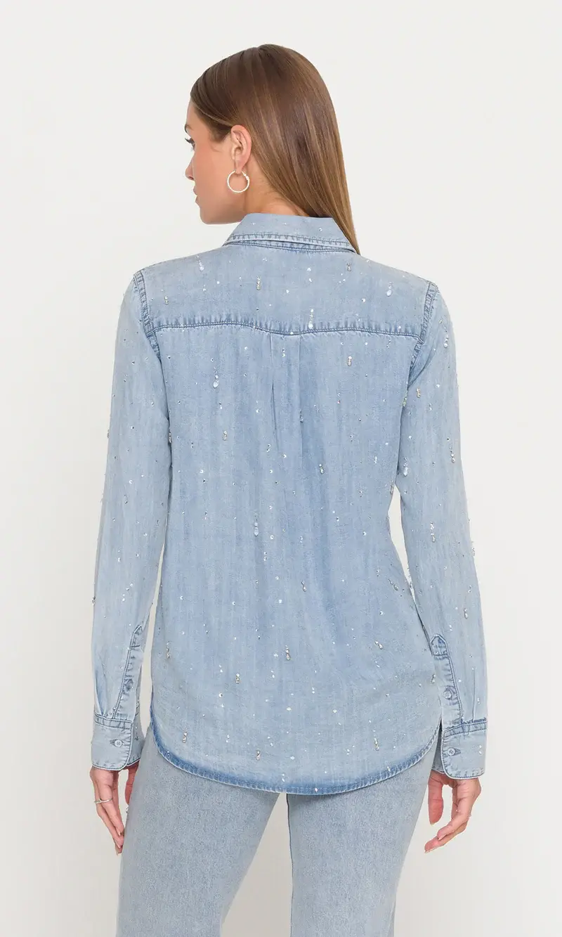 תמונה ממוזערת: GENERATION LOVE - Marcello Embellished Denim Shirt in  Light Blue