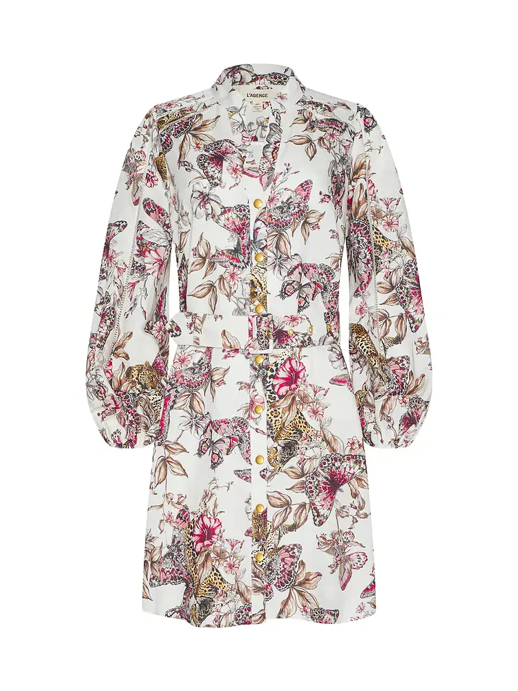 תמונה ממוזערת: L'AGENCE - Kiersten Dress in White Multi Large Butterfly Jungle