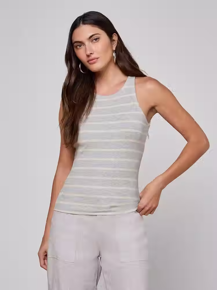 תמונה ממוזערת: L'AGENCE- Nia Ribbed Tank in Heather Grey/Oat Stripe