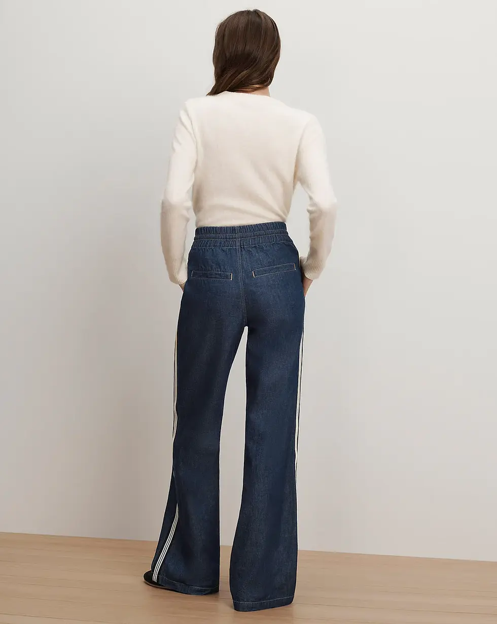 תמונה ממוזערת: VERONICA BEARD - Taylor Track-Stripe Wide-Leg Jean in Indigo Rinse