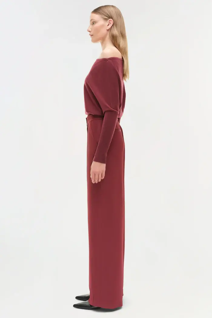תמונה ממוזערת: JONATHAN SIMKHAI - Kyra Satin Wide Leg Pant in Cranberry