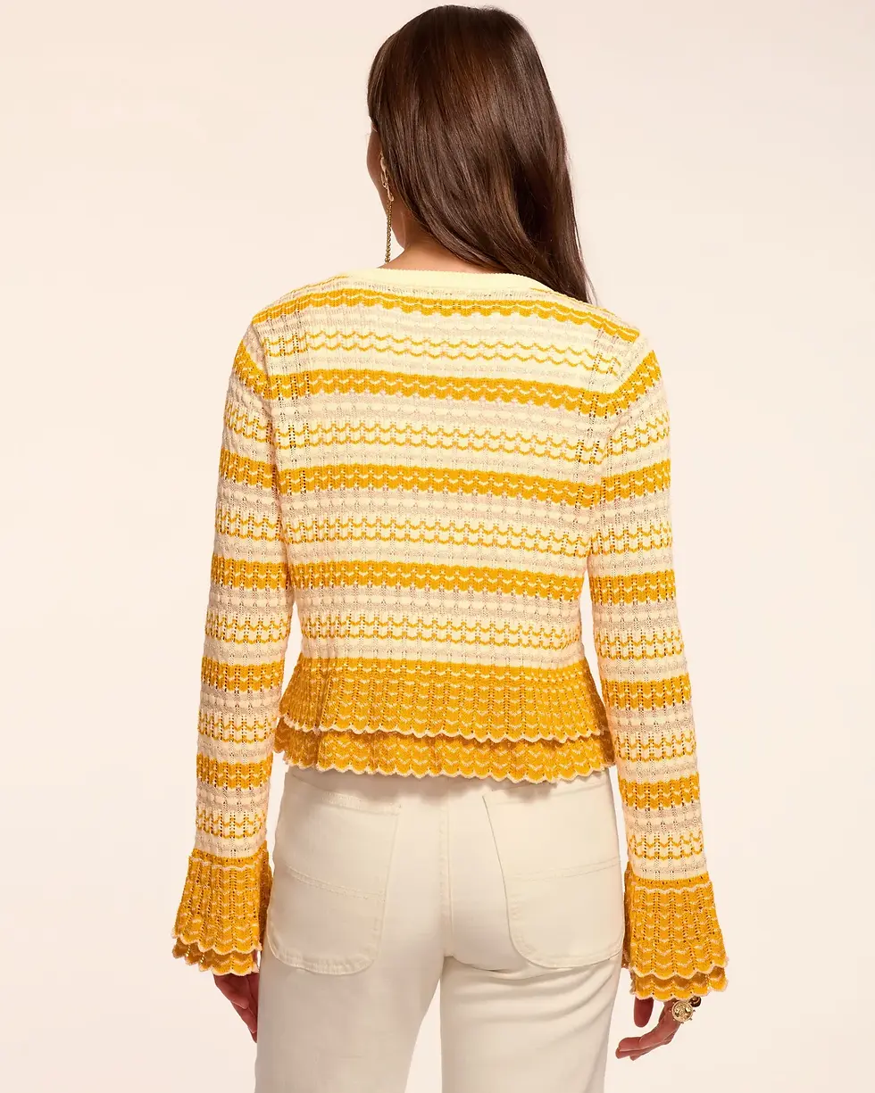 תמונה ממוזערת: RAMY BROOK - Brit Ruffled Cardigan Sweater in Marigold Stripe